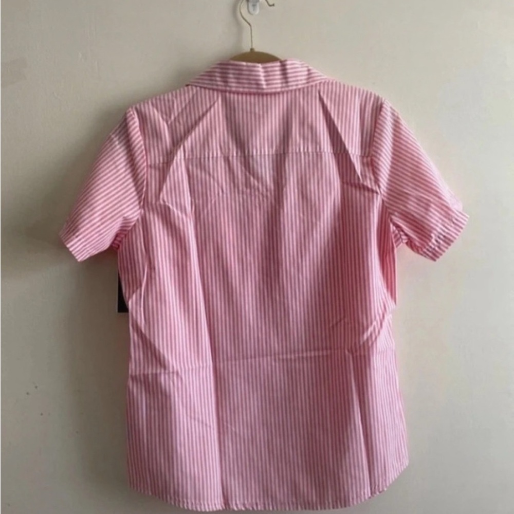 Karen Scott Pink and White Striped Button Down Shirt - Picture 4 of 5
